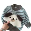 Suéter Infantil Outono e Inverno Novo Camiseta Básica Cartoon Infantil Top Quente para Bebê Suéter de Tricô Listrado Espesso para Bebê