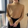 Camiseta feminina outono e inverno meia gola alta manga comprida renda Terry jacquard camiseta interna Slim fit all-matching top 2023