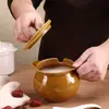 Pote de Cerâmica Doméstico com Duas Alças para Banha com Tampa, Recipiente Resistente a Altas Temperaturas para Armazenamento de Óleo, Pote de Cozinha para Banha e Óleo de Gergelim