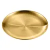 Prato de Aço Inoxidável Prato para Churrasco Coreano Prato Redondo Dourado Bandeja de Restaurante Prato para Bife Prato para Espeto Prato para Sobremesa e Frutas