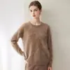 Hilo Kang Sai Ni 100% Cachemira Suéter de Cachemira de Punto Cepillado a la Moda con Cuello Redondo para Mujer Versátil Capa Base