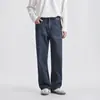 Jeans retro lavados de pierna ancha para hombre de otoño con diseño de rayas horizontales de algodón puro, corte holgado, estilo de pierna recta y caída relajada.