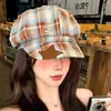 Boina Xadrez Estrela Octógono Japonesa Artística Retrô Versátil Emagrecimento Facial Grande Circunferência da Cabeça Boné Newsboy Painter para Mulheres