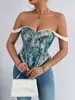 Tao Lina Camisola de Sujetador con Estampado Retro de Espina de Pescado para Mujer Verano Ropa Exterior Diseño Espalda Hermosa Sin Mangas Tubo