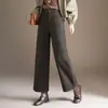 Pantalones de pierna recta, forrados de forro polar, mezcla de lana a la moda para mujer, nueva colección otoño/invierno 2026, de cintura alta, adelgazantes, casuales, versátiles, de pierna ancha