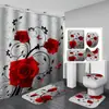Cortina de Ducha para Baño con Flor de Rosa Impresión Digital Impermeable Venta al por Mayor Hotel Baño Cortina de Ducha sin Taladro Directo del Fabricante de la Fuente