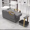 Cama de champú semirreclinable estilo lujo para salones de peluquería, lavabo cerámico integrado con reposapiés, cama de champú tipo sofá con cojín suave