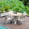 Combinação de Mesa e Cadeira para Exterior Jardim Pátio Terraço Ar Livre Mesa e Cadeira para Exterior Cadeira de Rattan Liga de Alumínio Madeira Plástica Mesa Redonda