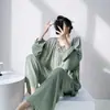 Pijama de Algodão e Seda para Mulheres, Novo Estilo Primavera e Outono, Conjunto Estampado de Manga Longa Plus Size, Estilo Popular de Transmissão ao Vivo Online, Roupa de Casa de Viscose para Verão