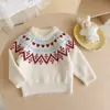 Suéter de punto Fair Isle para niños de otoño e invierno, suave y de corte holgado, con estilo étnico, para niñas y bebés