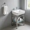 Lavabo integrado de cerámica estilo simple para interiores, de una sola cubeta, con soporte independiente de acero inoxidable, lavabo, cubeta de gran capacidad