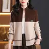 26 Suéter de Punto Casual con Cuello Alto, Bloques de Color de Moda, Cárdigan con Cremallera para Mujer, Nuevo Estilo Holgado Adelgazante para Madres de Mediana Edad