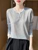 Camiseta de Punto Worsted Falsa de Dos Piezas para Mujer Primavera Nueva Casual Adelgazante Camisa Base Cuello Redondo Hombro Interno Top de Manga Larga