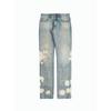 Calça casual Guochao Splash Ink Straight Washing Destruction 2022, jeans de rua americana, pingente hip-hop masculino