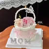 2026 Día de la Madre Cesta de Flores de Perlas Adorno para Decoración de Pasteles Mamá Te Amo Tarjeta Hermoso Topper de Perlas MAMÁ