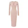 Vestido Tricotado Decote V Profundo Slim Fit para Mulheres, Novo Estilo Primavera e Outono 2026, Estilo Puro e Sedutor, Vestido Longo com Mangas Longas e Caimento Bodycon