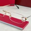 Armação de Óculos Sem Aro Dourada 24K Estilo Jackson Wang para Homens, Armação Quadrada, Armação de Óculos de Grau Ultra-Leve de Titânio Puro para Mulheres Ct0488O