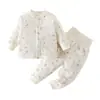 Jaqueta de Algodão Fina com Abertura na Virilha para Bebê, Uso Duplo, Acolchoada Espessa, Roupas de Algodão para Bebê, Conjunto de Duas Peças de Casaco de Algodão para Outono e Inverno, Calça