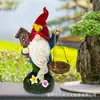 Gnomo elfo con nido de pájaro, adornos creativos, artesanías de resina, luces solares para exteriores, mini decoraciones de jardín