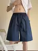 Shorts patchwork de corte diagonal estilo americano, calças esportivas de seda gelada de secagem rápida, shorts casuais largos de perna larga masculinos de verão