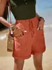 Moda de verano transfronteriza europea y americana, pantalones cortos casuales holgados para mujer de cintura alta con cintura elástica y bolsillos
