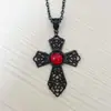 Junyan Exportación Transfronteriza Amazon Original Colgante de Cruz Negra con Piedra Roja Collar Venta Directa de Fábrica Gótica