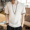 Camiseta masculina de algodão e linho estilo chinês, camiseta solta de verão Hanfu de manga curta, camiseta antiga de linho retrô estilo chinês