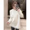 Camiseta de Manga Longa com Patchwork de Renda Branca Estilo Coreano Puro Desejo para Mulheres, Nova Versátil Base Top Solta Primavera 2026