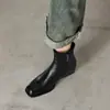 Suela Elevadora Silenciosa de 5 cm Que No Cansa Tus Pies~ Versátil para el Viaje Diario Punta Cuadrada Tacón Grueso Cuero Genuino Pulido Botines Cortos para Mujer Botas Martin