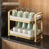 Estante de Almacenamiento Organizador de Bandejas Doble Capa Hogareño Estante Escurridor con Estante de Cocina para Encimera para Tazas, Vasos de Agua, Juegos de Té y Vasos de Vidrio