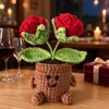 Adorno de Planta en Maceta Rosa Tejido a Mano Lindo con Manos y Pies Flor de Hilo Maceta Muñeca Decoración Creativa de Escritorio