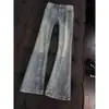 Jeans Masculino Americano High Street Corte Assimétrico Bordado Rascally Handsome Tendência Design de Marca Calças Cimitarra Perna Reta Micro Flare Calças Longas