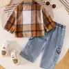 Comercio Exterior Transfronterizo Otoño Nuevo Traje para Niña Chaqueta de Manga Larga Color Café con Pantalones Conjunto de Dos Piezas