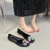 Zapatos de Gelatina de Flores Suela Suave 2025 Nuevos Bajos Verano Transparentes Calados Flats Moda Femenina Sandalias Planas con Agujeros