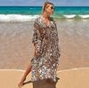 Camisa de Protección Solar para Playa Estilo Europeo y Americano Gris-Marrón Estampada Tejida al Frente Vestido para Vacaciones en la Costa Cubre Bikini