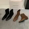 Botas de mujer, talla petite, nueva colección otoño/invierno 2026, botines estilo coreano, patchwork de ante, tacón grueso, punta cuadrada, botines cortos para mujer