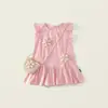 Vestido de bordado de estilo europeo y americano para niñas 2025 verano nuevo solapa manga corta falda de princesa venta al por mayor transfronteriza