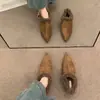 Zapatos de Piel Retro de Nicho de Gama Alta con Punta para Mujer para Usar Afuera, Tacones de Gatito y Mocasines de Terciopelo, Zapatos Cálidos de Algodón