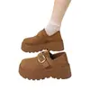 Sapatos plataforma femininos que aumentam a altura com forro de fleece, novo estilo outono/inverno 2026, sapatos Birkenstock casuais chiques retrô
