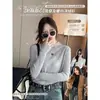 Camada base feminina outono inverno nova roupa íntima sensação suéter gola média preto gola alta meia blusa de tricô top