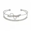 Pulsera Abierta de Doble Capa con Lazo de Circonita, Elegante y Versátil Accesorio de Muñeca con Acabado de Alta Gama, Joyería de Lujo Ligero al por Mayor