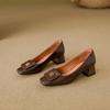 Sapatos Femininos Retro Franceses de Camélia 2026 Novo Estilo Sapatos Pequenos de Couro com Salto Grosso, Elegantes Sapatos de Salto Alto