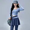 Conjunto de Yoga com Costura Color Block para Mulheres, Top Cropped de Manga Longa com Decote Quadrado, Roupa para Corrida Fitness com Controle de Barriga e Levantamento de Quadril, Pode Ser Usado ao Ar Livre
