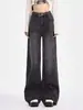 Jeans rectos estilo retro americano para mujer, nuevo modelo primavera y otoño 2026, negros y grises, de cintura alta, adelgazantes, holgados, pantalones de largo hasta el suelo