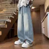 Calça jeans americana de lavagem degradê para rua, coleção de outono masculina, moderna e estilosa, modelagem solta, perna reta, perna larga, calça comprida, preta