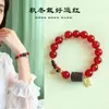 Pulseira de Flor Vermelha Natural com Contas de Cristal para Mulheres, Pulseira Retrô de Ébano e Ágata Vermelha Natural de Luxo Leve Atacado