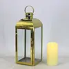 Lampião de Vento Estilo Europeu Suporte de Vela de Aço Inoxidável Lanterna de Vidro Dourada Lâmpada à Prova de Vento Lâmpada de Manteiga para Exterior Ornamento de Decoração