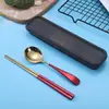 Cuchara de Acero Inoxidable 304 Set Portátil de Vajilla para Estudiantes Cuchara para Lonchera de Viaje y Palillos Set de Dos Piezas Regalo de Gama Alta para Exteriores