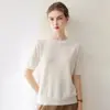 100% cachemir usando hilo Consinee, nuevo top de punto elegante de otoño/invierno para mujer, corto, de corte holgado, con cuello redondo y manga corta