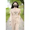 Conjunto Casual de Verão Novo com Calça de Perna Larga de Manga Curta 2025 Moda Verão Feminina Estiloso Redutor de Idade Roupa Esportiva Conjunto de Duas Peças